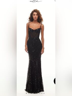MILLA Sensational black maxi on spaghetti straps covered in sequins size L/US10